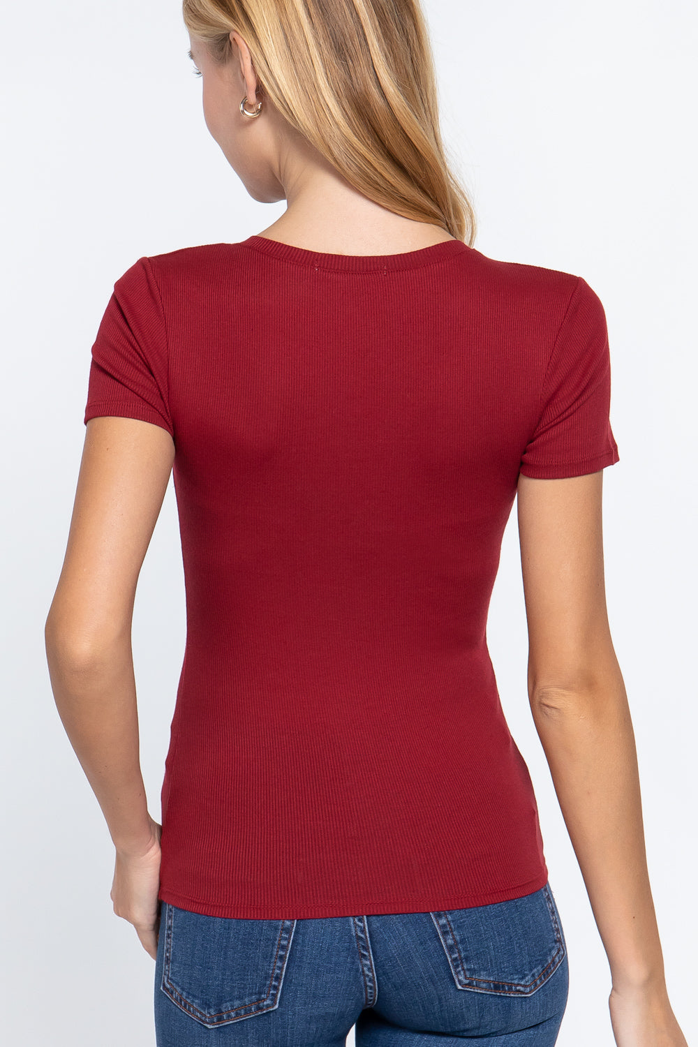 Short Sleeve V-neck Rib Top