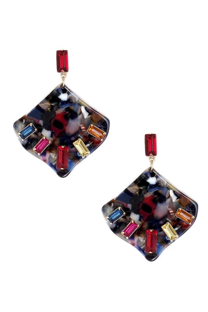 Acetate Rhinestone Square Dangle Earring