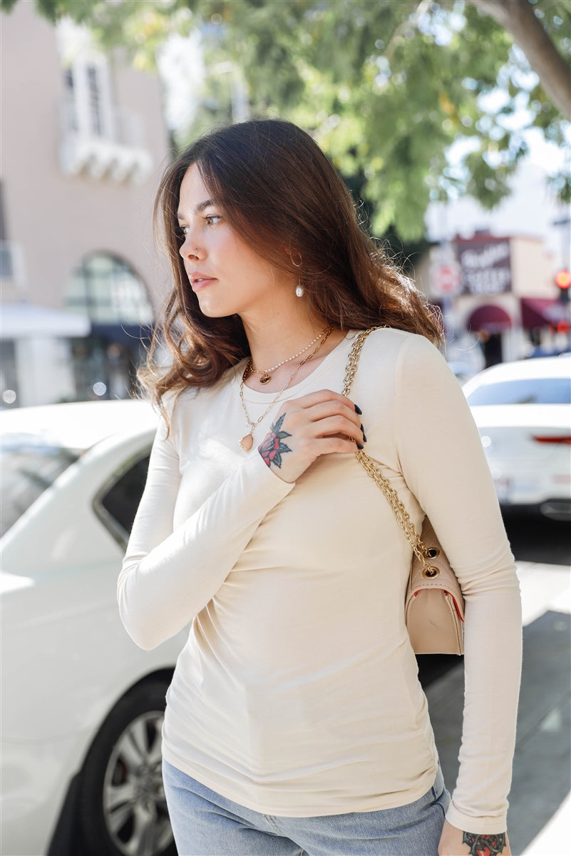 Beige Plain Second Skin Long Sleeve Top