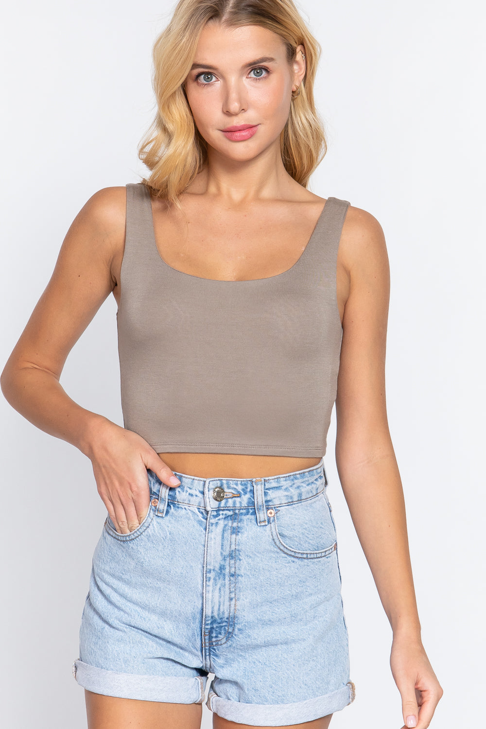 Scoop Neck 2 Ply Crop Tank Top