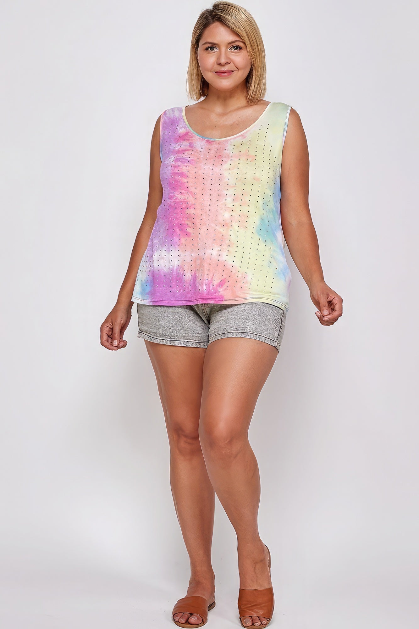 Tie Dye Tank With Studded Detail, Loose Fit, Easy Casual Wear